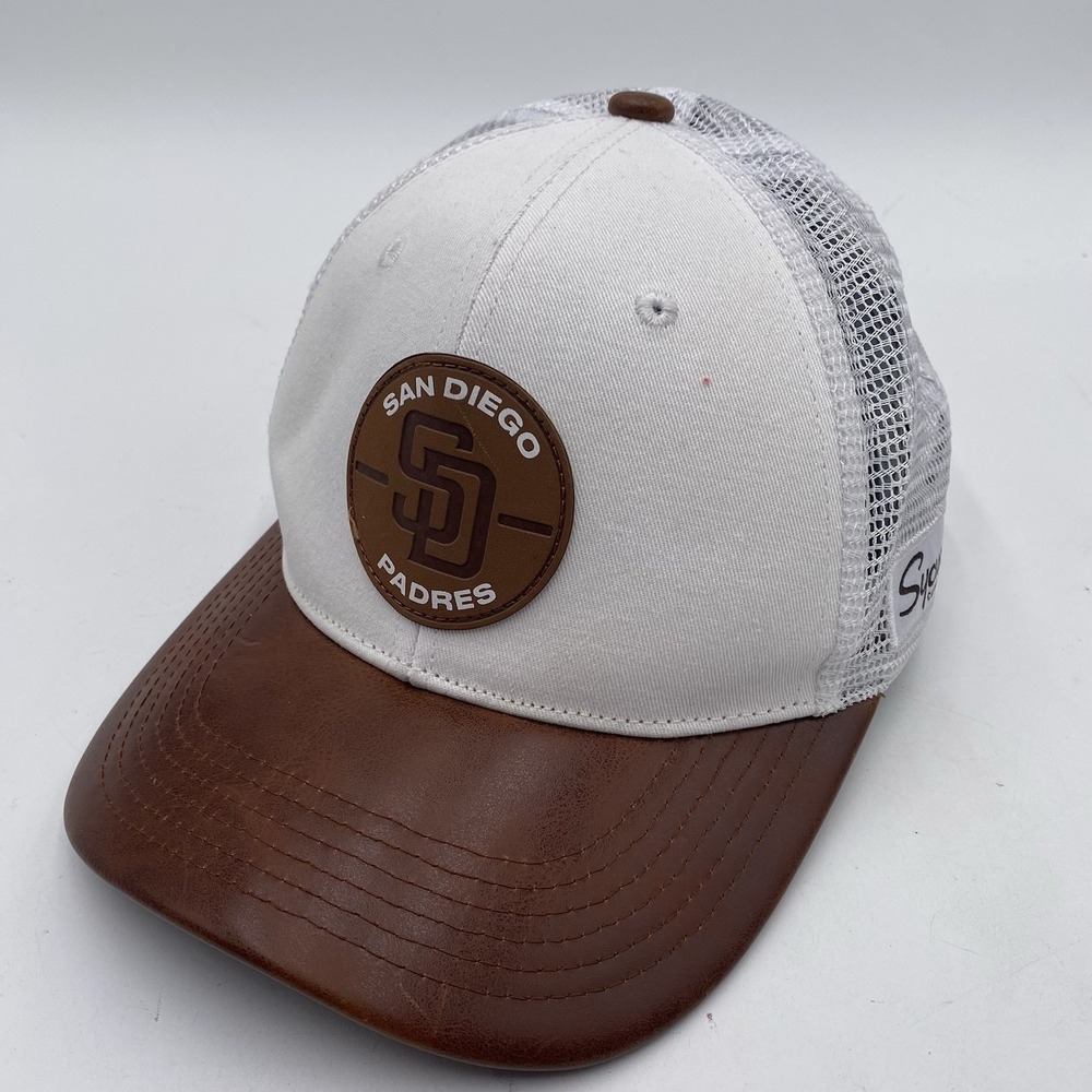 San‎ Diego Padres Hat White Faux Leather SnapBack Mesh Trucker  Cleaned VGC